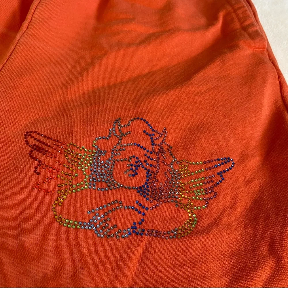 1-800-BOYS-LIE Orange 100% Cotton Sweatpants w/ Rainbow Angel Sequin Bling M - Picture 7 of 15